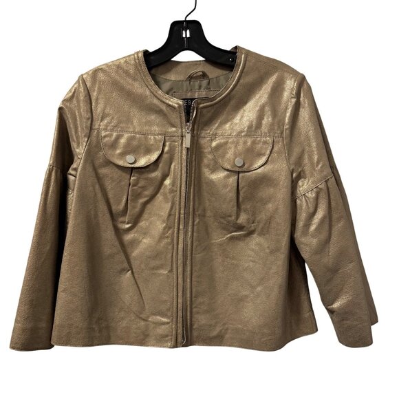 Bernardo Womens Gold Faux Leather Jacket Size S jacket - Picture 1 of 12